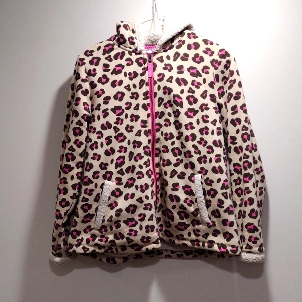 Lands' End Girls' Sherpa Colorful Zip Up Hoodie Size L, 2 Pockets Good Condition